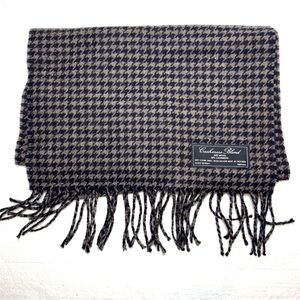 Cashmere Wool Black and Tan Houndstooth Scarf made in Italy 🇮🇹